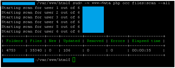 Output of occ files:scan command