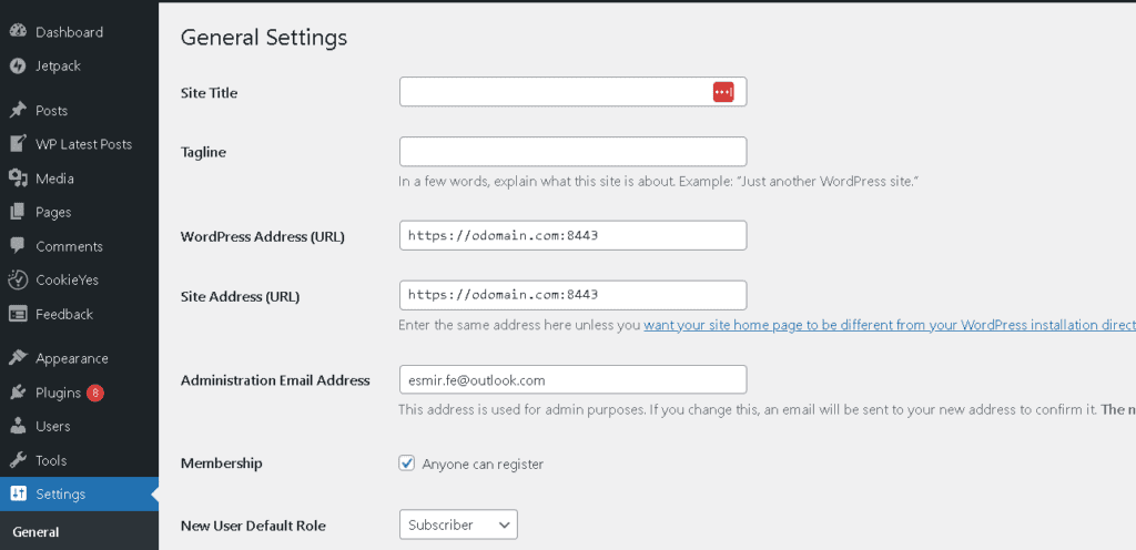 WordPress General Settings