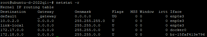 Example of netstat -r on Ubuntu