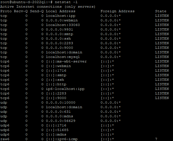 Example of netstat -l on Ubuntu