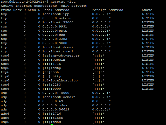 Example of netstat -ltu on Ubuntu