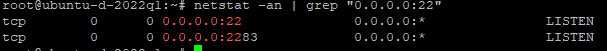 Example of netstat -an | grep 0.0.0.0:22" on Ubuntu