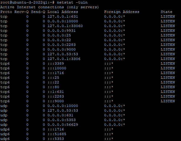 Example of netstat -tuln on Ubuntu