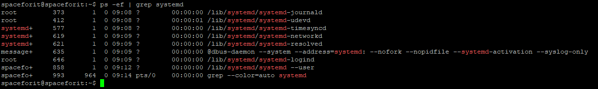 ps -ef | grep systemd output on Ubuntu