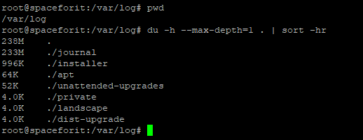 Output of the du command "du -h --max-depth=1 . | sort -hr"