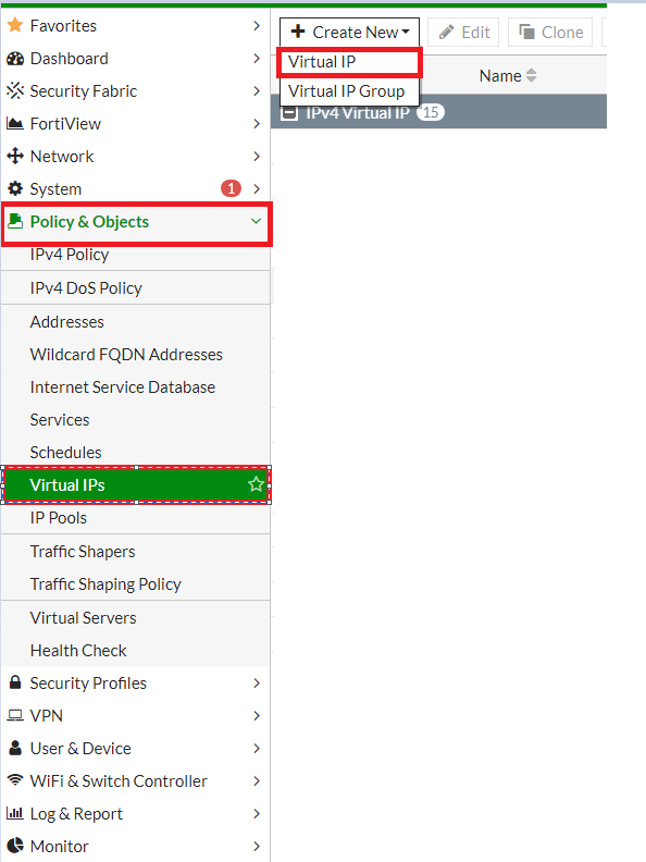 Policy & Objects -> Virtual IPs