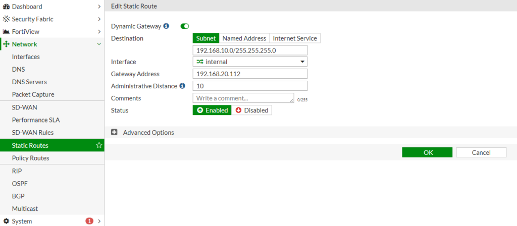 FortiGate Statis Route