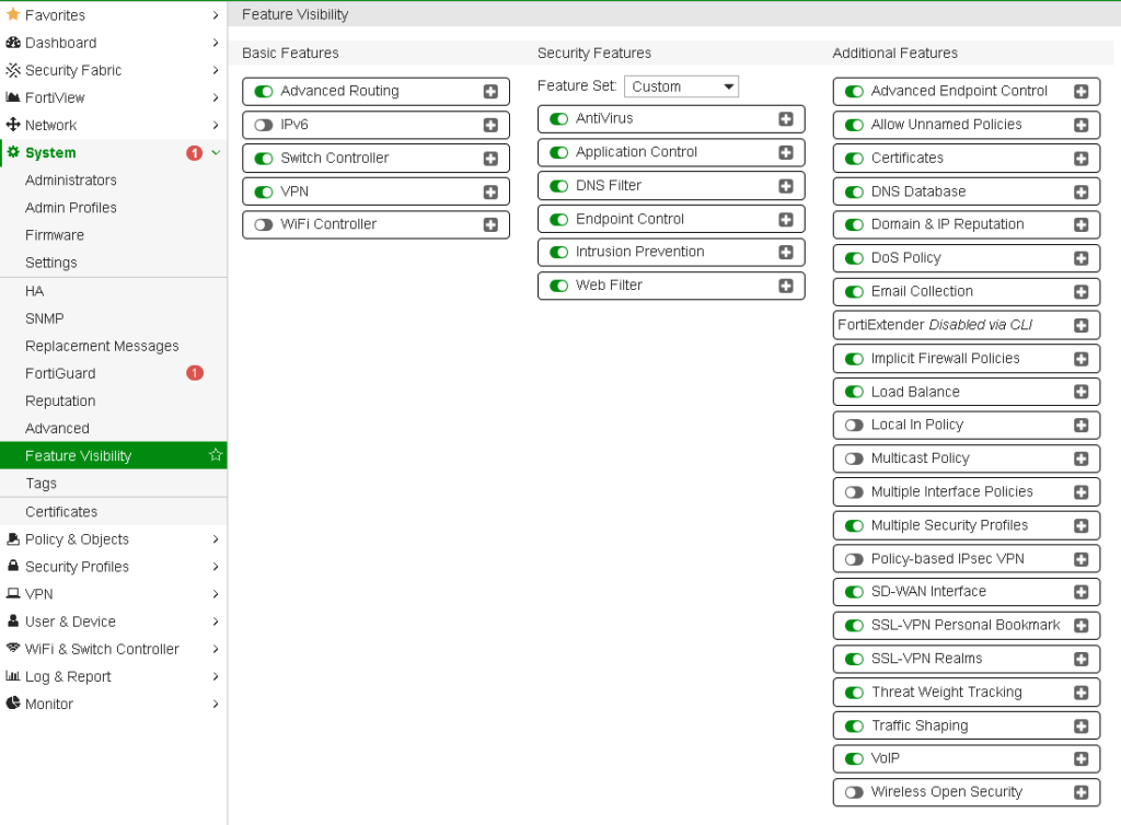 FortiGate Feature Visibility