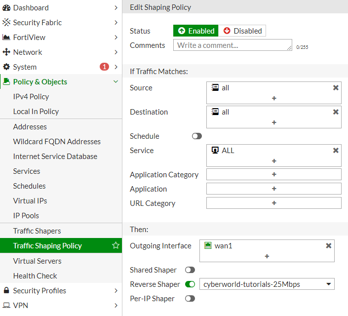 FortiGate QoS Settings