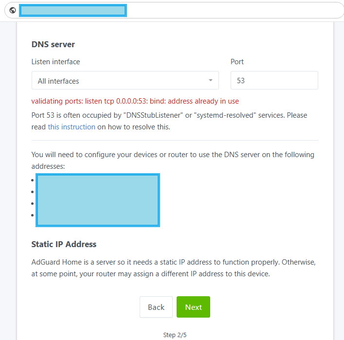 AdGuard Home, Bind Address in Use Error