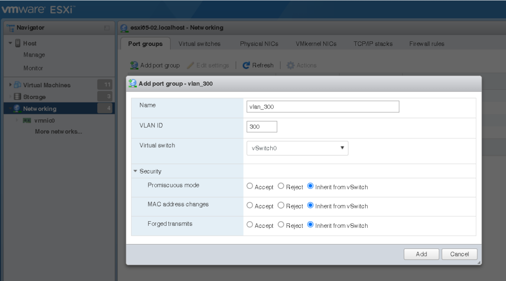 VMware ESXi VLAN, Add new VLAN