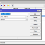 A screenshot of WinBox showing the New Address Configuration.