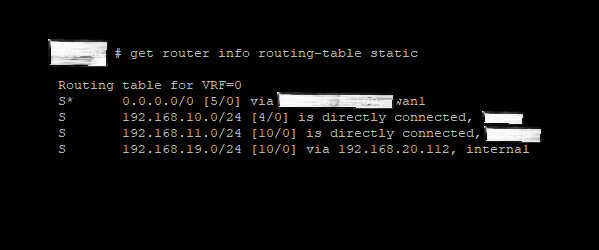 Output of command get router info routing-table static